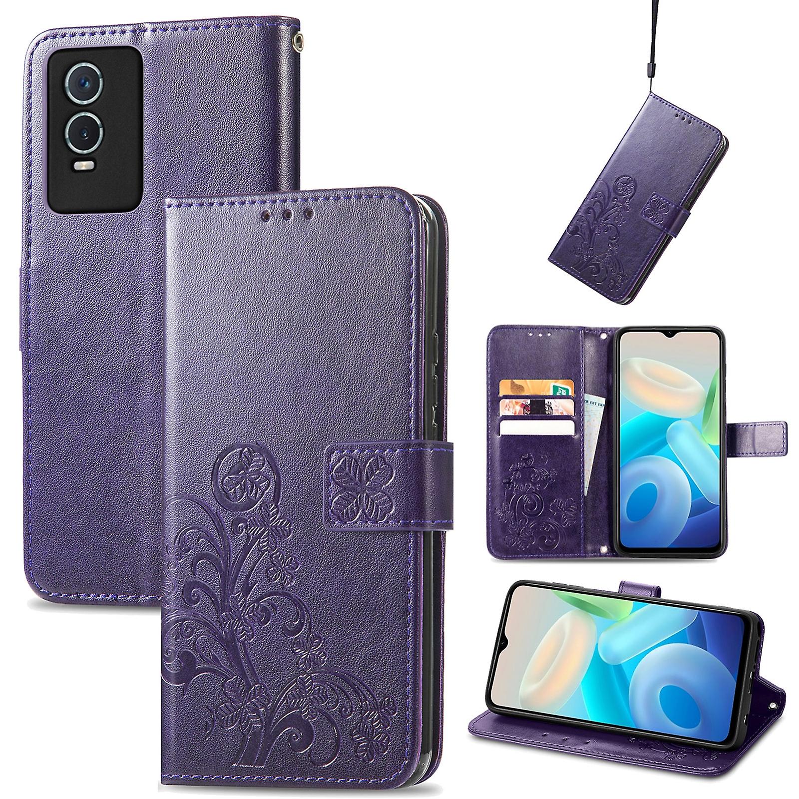 Four-leaf Clasp Embossed Leather Case For Vivo Y76s