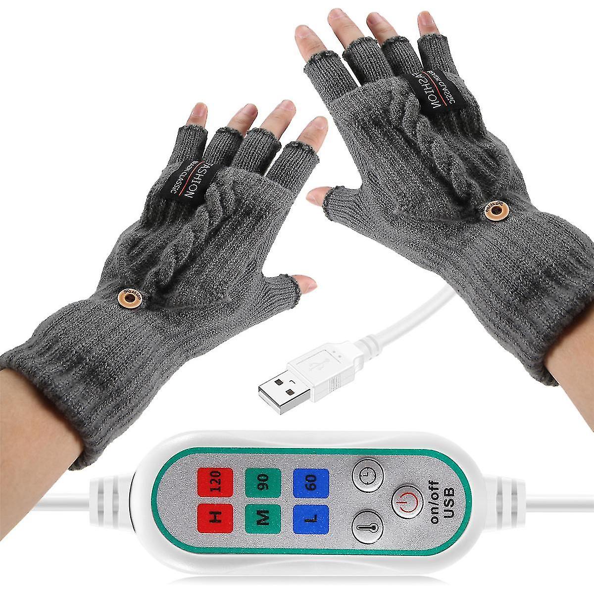 Usb Electric Heated Gloves 2-side Heating Convertible Fingerless Glove Mittens Adjustable Cycling S