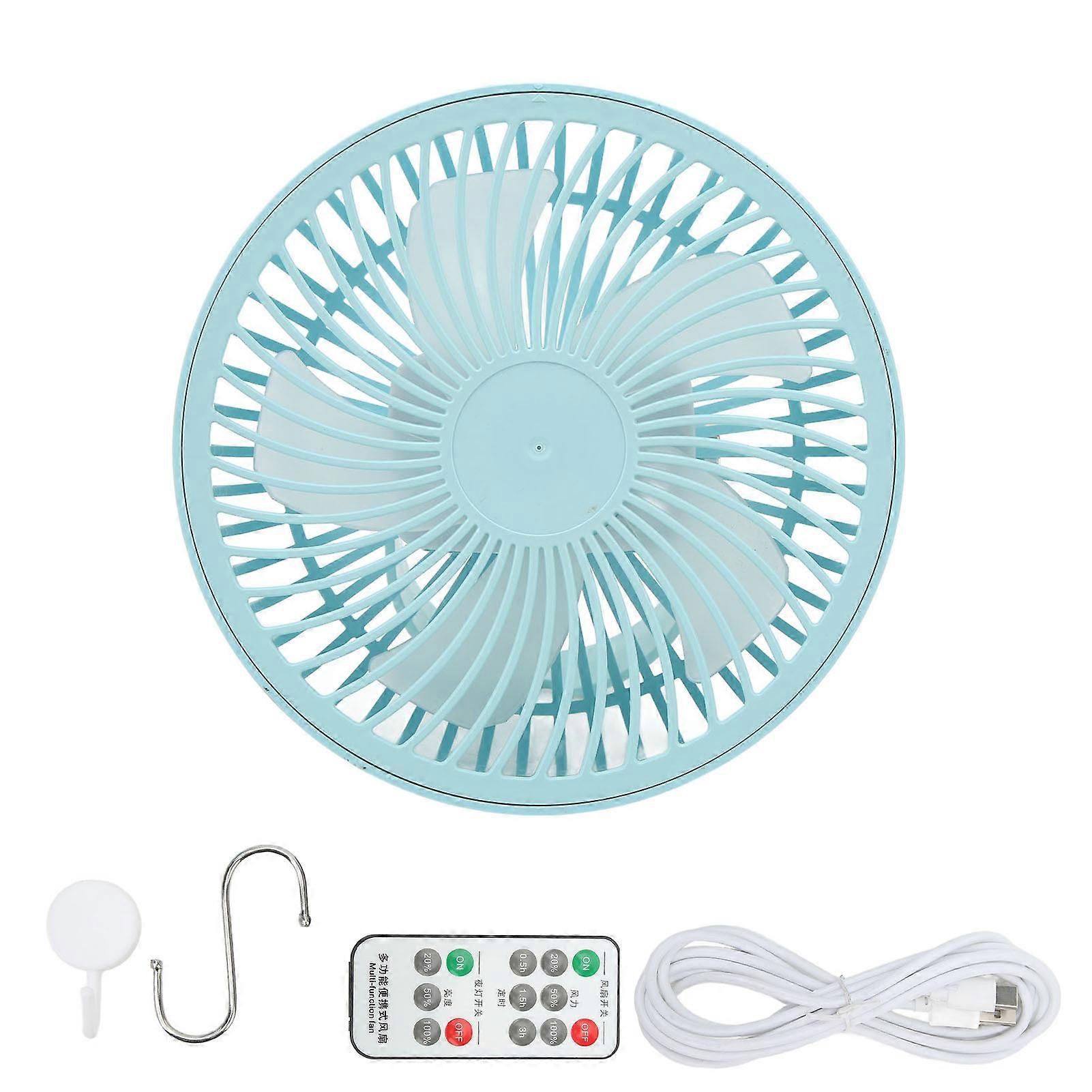 4 in 1 Camping Light Fan 3 Levels Adjustment Long Wind Distance Dense Grid Hanging Tent Fan with Remote Control 2 Hook