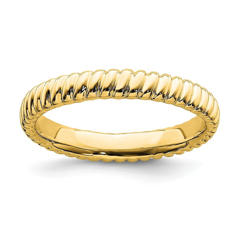 925 Sterling Silver Polished Patterned Stackable Gold Plated Ring-Stackable-Ring for Women - Ring Size: 5 to 10