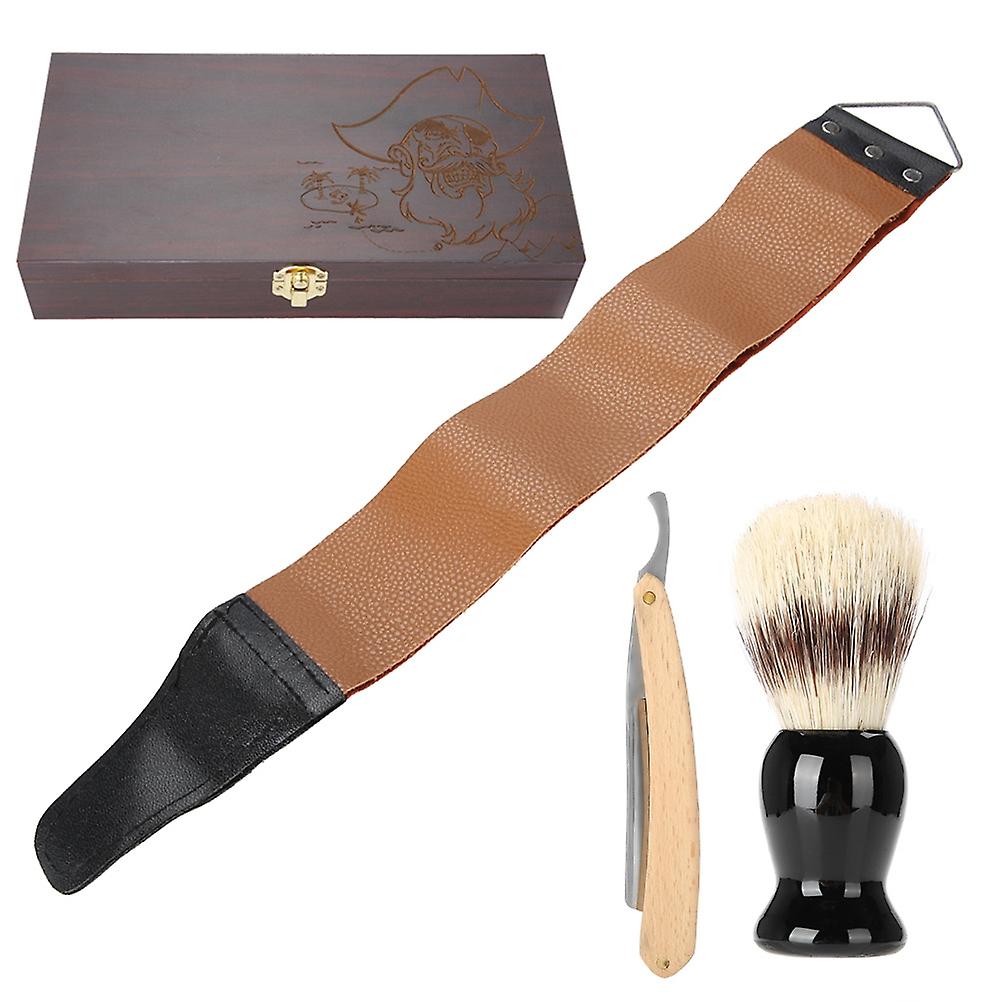 3pcs/set shaving kit, manual razor, beard brush, shaving leather, wooden gift box