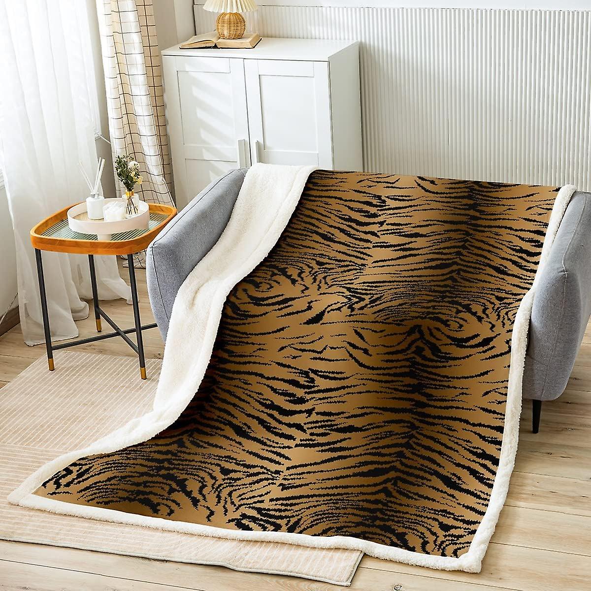 Kerota Polaire noire et marron jeter couverture peau de tigre en peluche couverture léopard sherpa c