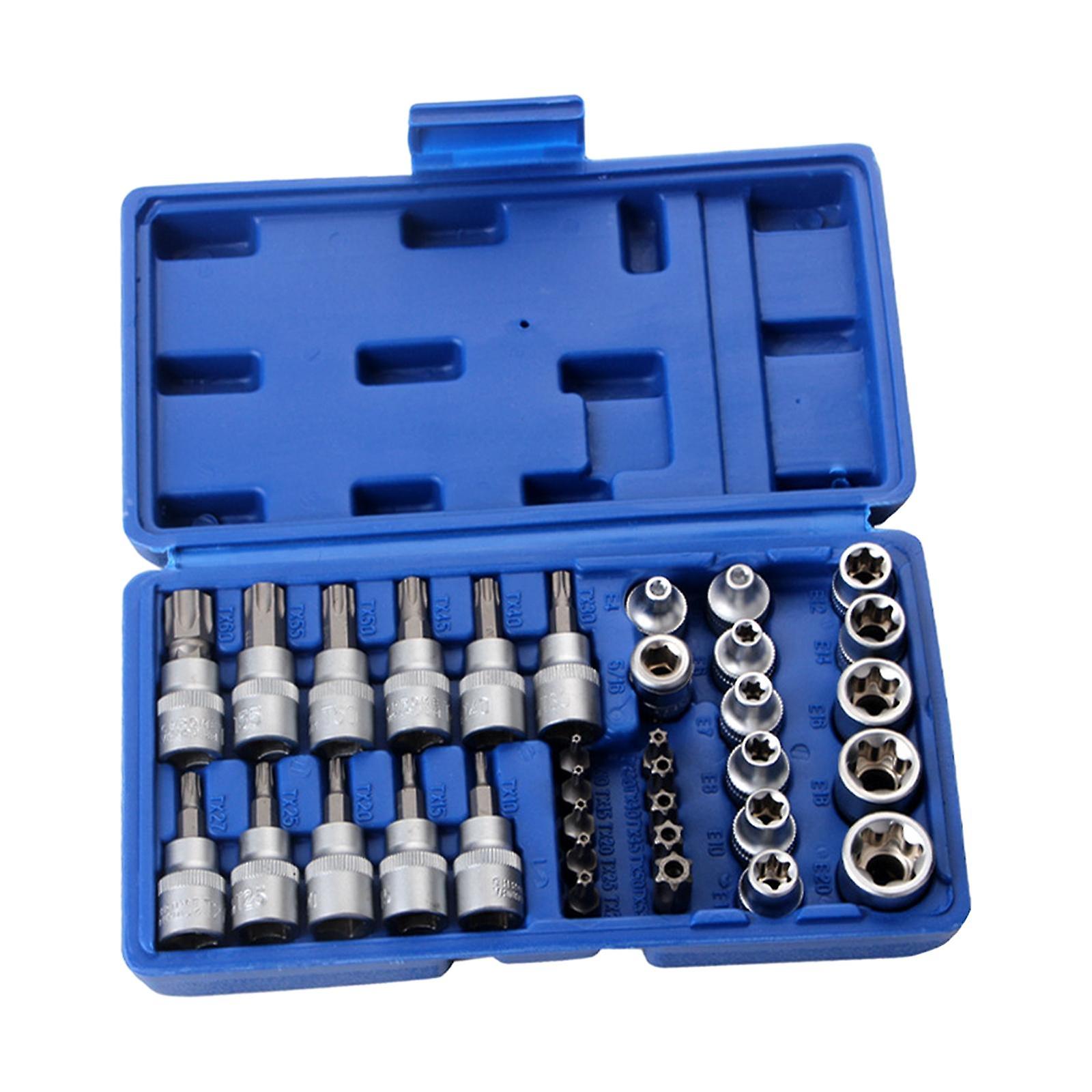 34x Star Sockets E Socket Bits Manual Tool Enhanced Storage Case E4-e20 Premium Professional Multifunction Ratchet Socket Set