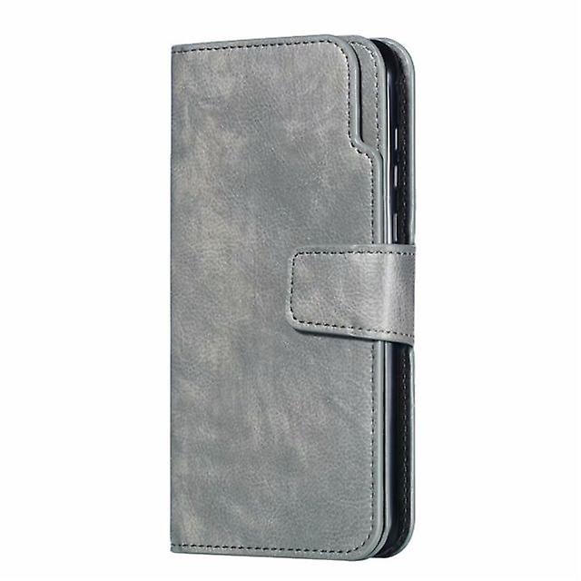 Multi-Pocket Leather Shell Case for Samsung Galaxy A6 2018 - Gray