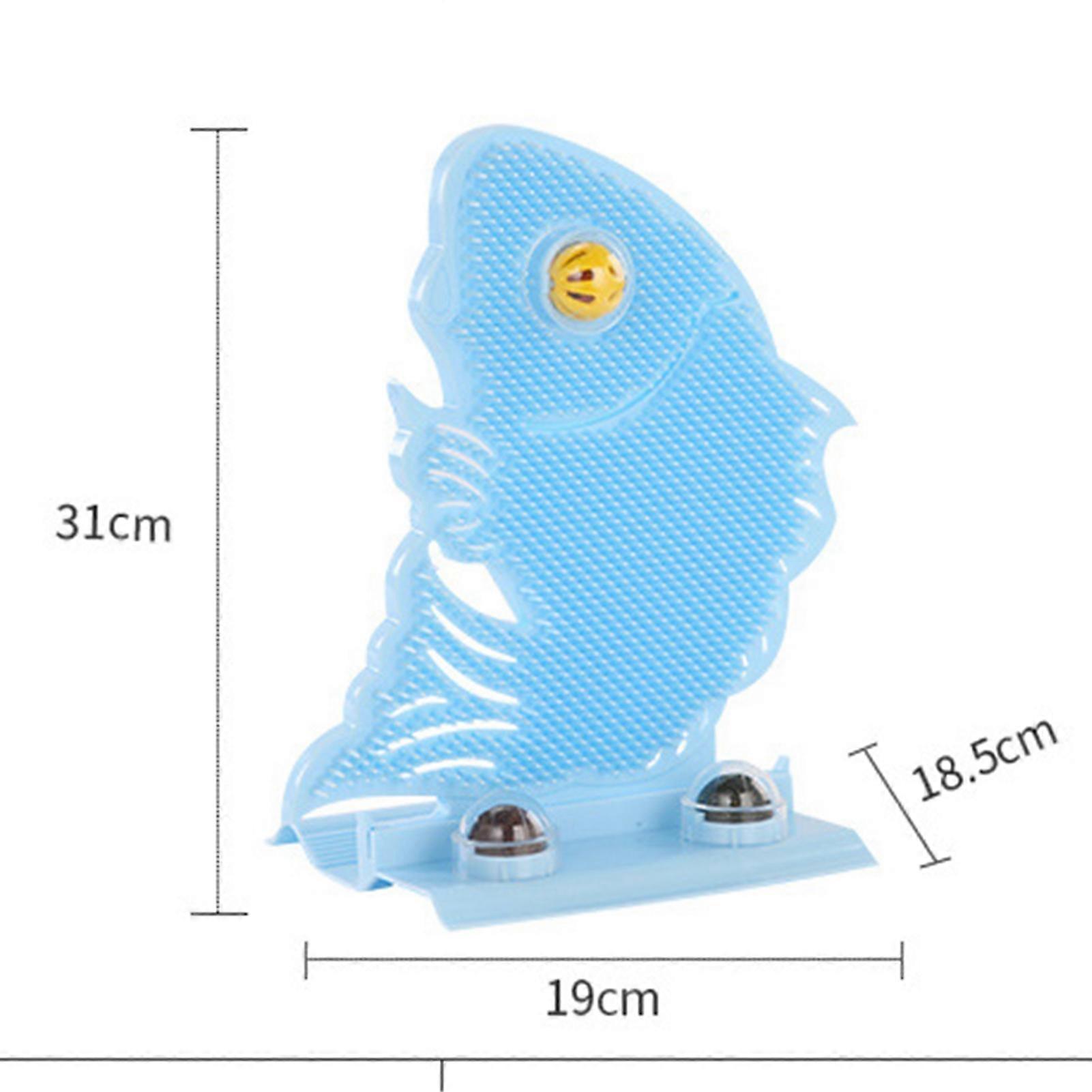 Wall Cat Self Groomer Removable Skin Friendly Fish Shape Rubbing Post Corner Cat Face Massager with Catnip Bell Blue