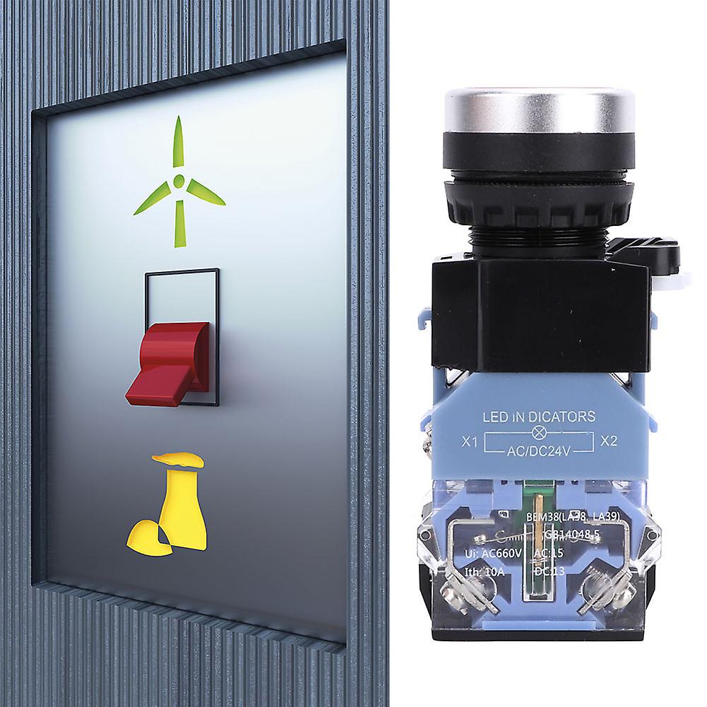 10 Pcs BEM38-11DS Self-Lock Flat Head Button Switch AC/DC24V 1 On 1 Off Switch(Yellow Light)