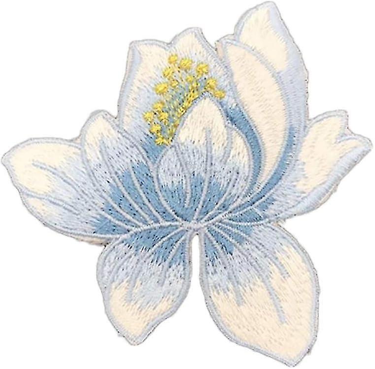 DIY Embroidery Lotus Flower Iron-on Patch Blue Patch Embroidered Patch Embroidery on Hat Clothes Bac