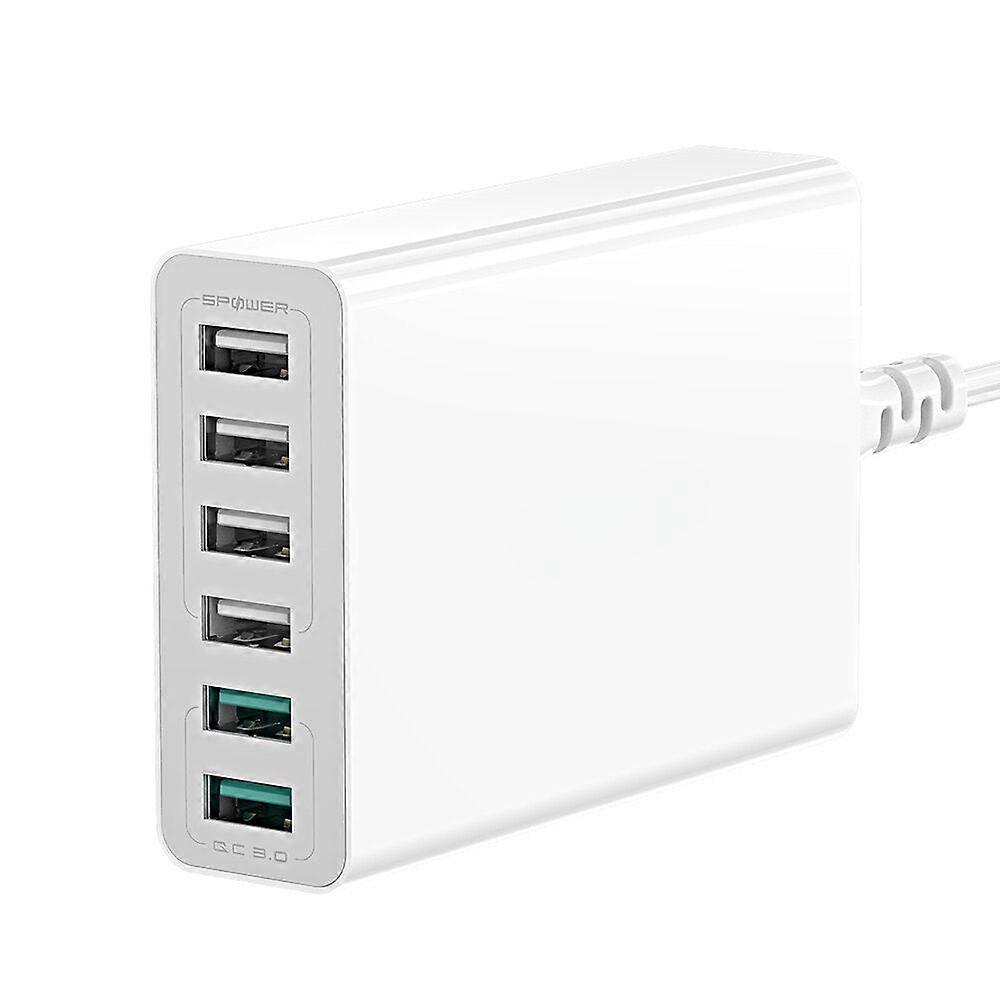 60W 6-port Usb Charger With Dual Qc3.0, Desktop Charging Station, Eu Plug Adapter