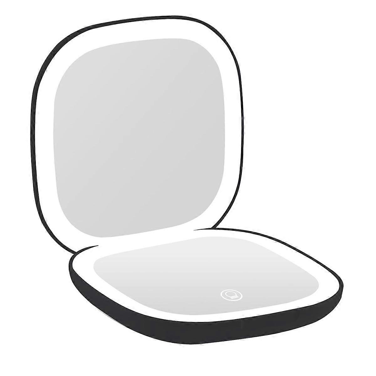 مرآة مكياج مكبرة للجيب مع ضوء LED 3.5 بوصة 10X تكبير مزدوج الوجهين شاشة تعمل باللمس قابلة لإعادة الشحن أسود