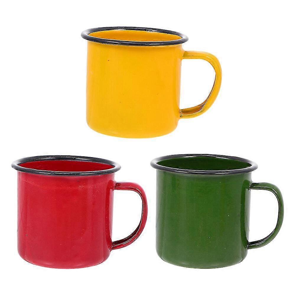 3Pcs Retro Style Enamel Cups Colored Small Cups Multi-function Water Cups Children Water Mugs