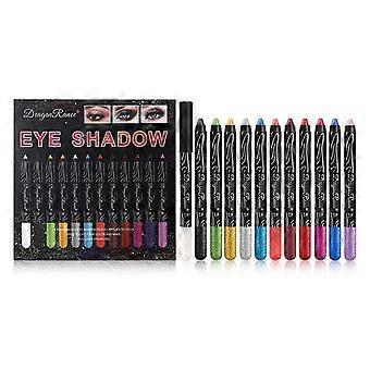 12 piezas de sombra de ojos en barra Juego de plumas de sombra de ojos multicolor Cremoso y de larga duración Kit de maquillaje de ojos Tonos naturales Regalos
