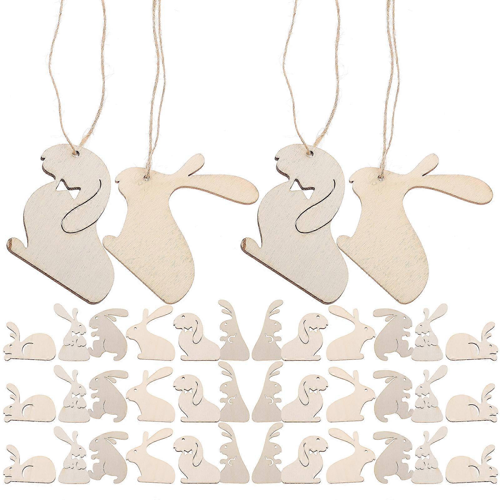 25pcs Unfinished Wood Easter Cutouts Easter Unfinished Wood Chips DIY Wood Rabbit (Mixed Style)