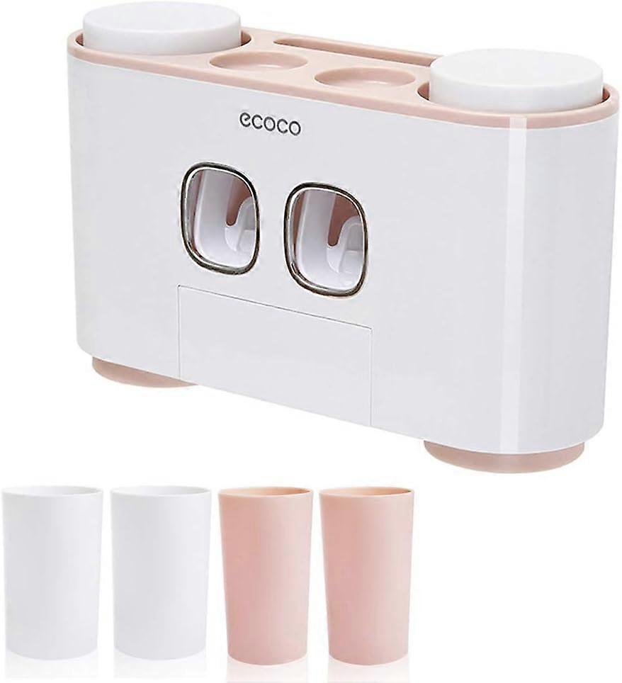 Toothbrush Holder Multifunctional Set Wall Mounted Automatic Toothpaste Dispenser Kit with 5 Toothbrush Slots 4 Cups Squeezer