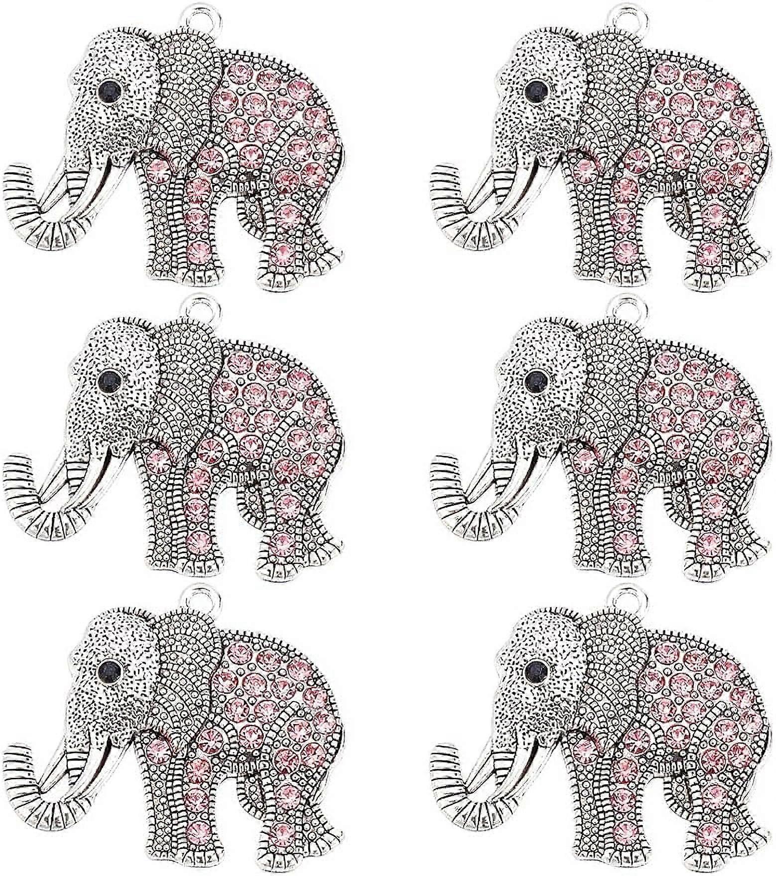 l 6PCS Elephant Charms Rhinestone Elephant Charms Pendants Tibetan Alloy Silver Lucky Elephant Dangle Charms