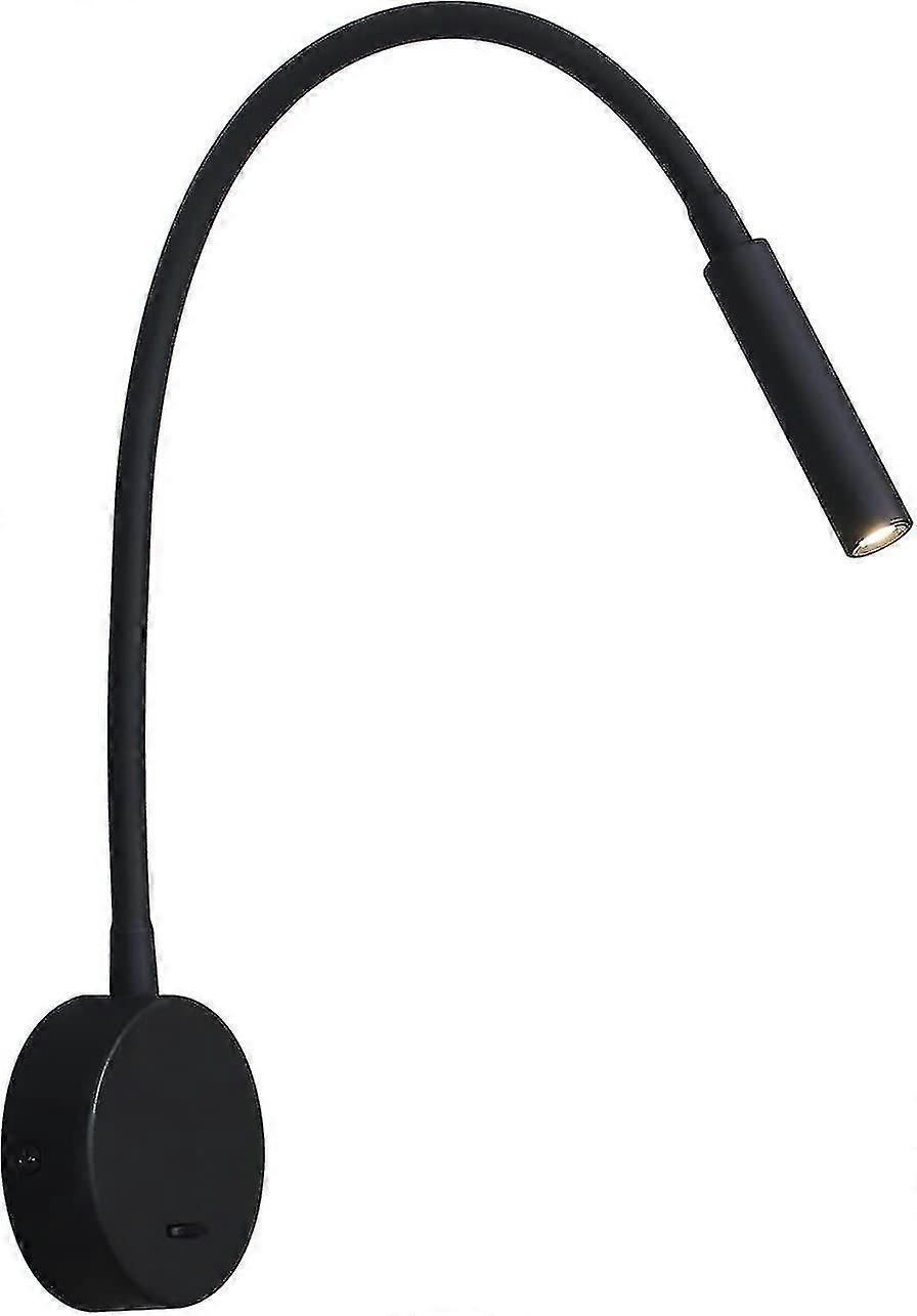 Gooseneck Lamp Black, 3w Led 3000k Warm White Bedside Reading Light Wall Mounted, Aluminum Bedside Reading Lamp With Switch For Book