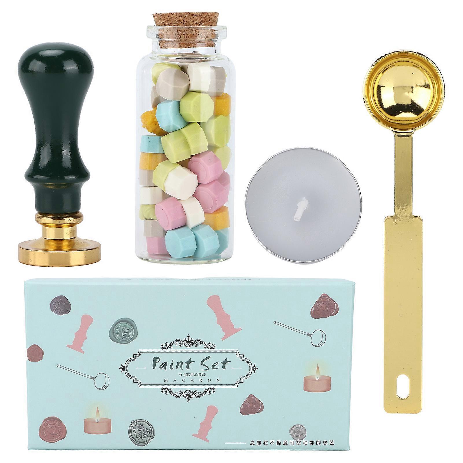 ワックスシールスタンプキットクリアパターン耐久性のあるDIYクラシックシーリングキット封筒招待状結婚式の装飾(グリーンロングボックスダークグリーンハンドル)