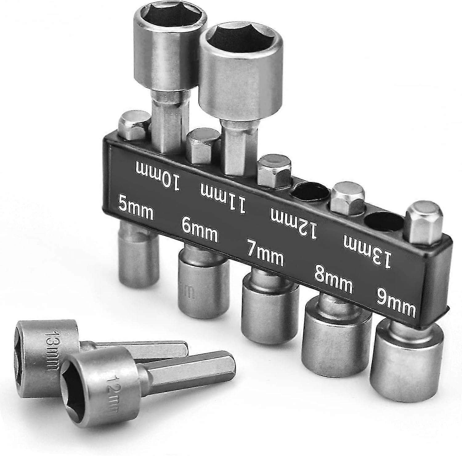 9pcs 5-13mm Socket Nut Driver Set Nut Setter Driver Drill Bit Set 1/4 Inch Hex Shank Tool Set Metric Impact Driver Socket Adapter For Hand Drill Elect