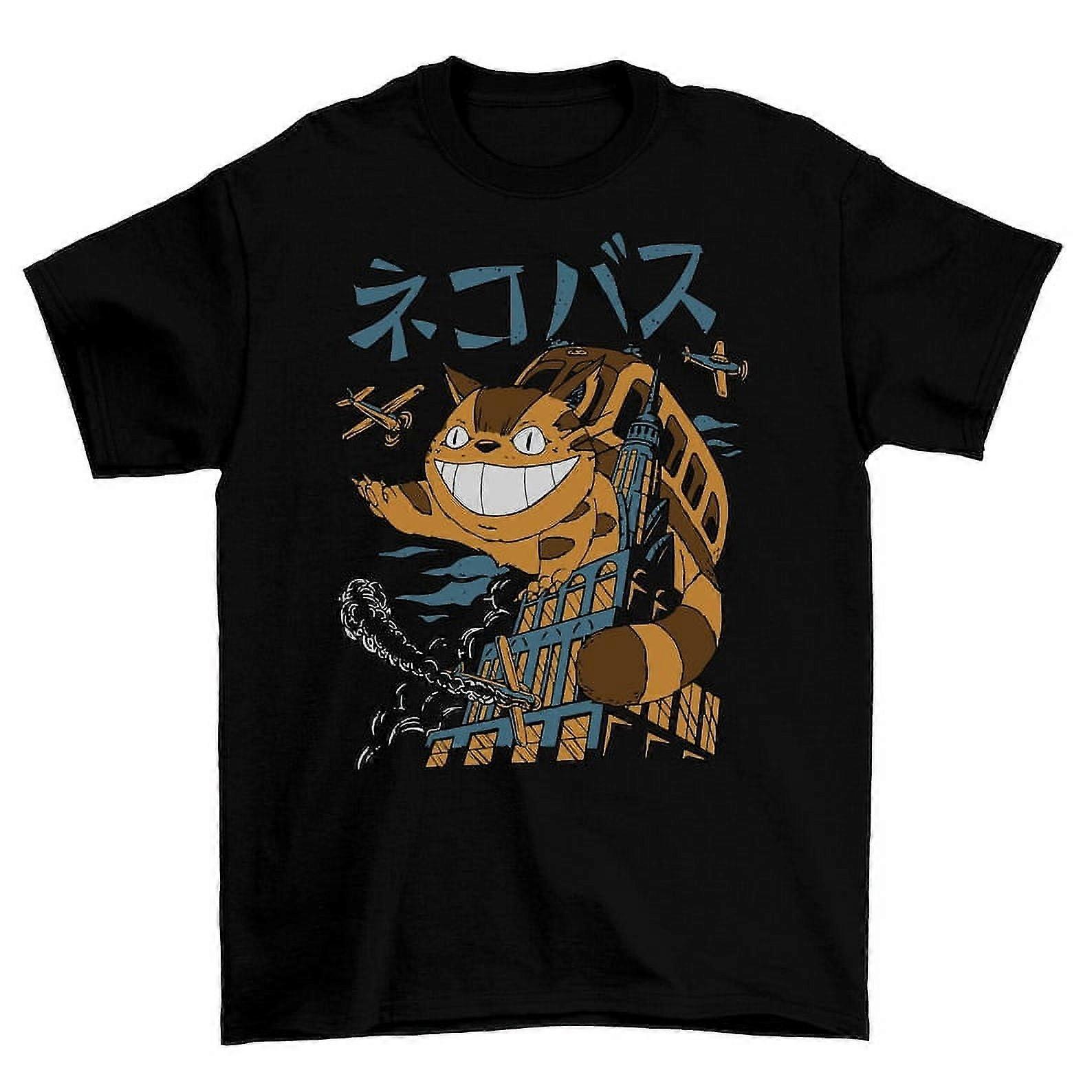 バス猫メンズTシャツユニセックスグラフィックノベルティ日本のアニメーションTシャツモンスター怪獣をテーマにしたトップ-ブラック-Vyb61