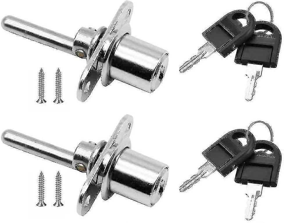 2 Pieces Drawer Lock With Key For Furniture Plunger Lock For Cabinet Showcase Filing Cabinets, Diameter 16mm, Length 61mm (silver) XUN
