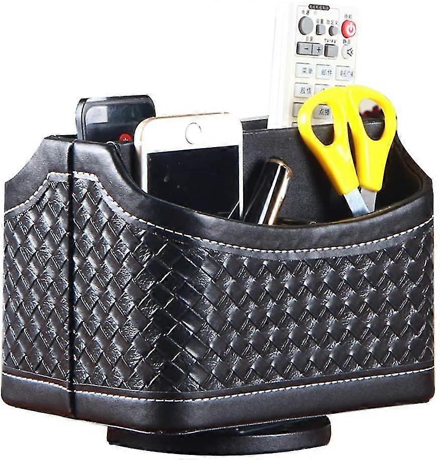 360 Degree Rotating Pu Leather Desk Organizer For Remotes/controllers. Tv Guide.