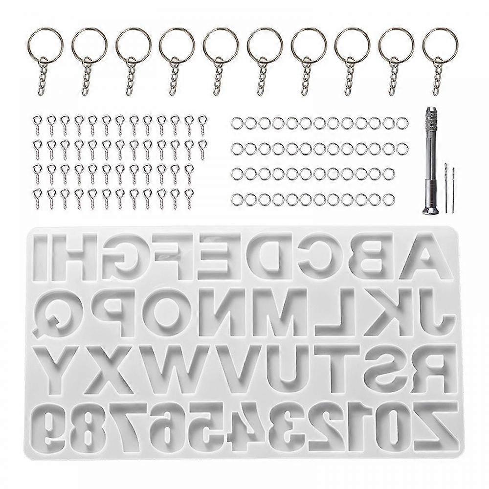 114pcs Keychain Molds Kit Numbers Alphabet Resin Casting Diy Silicone