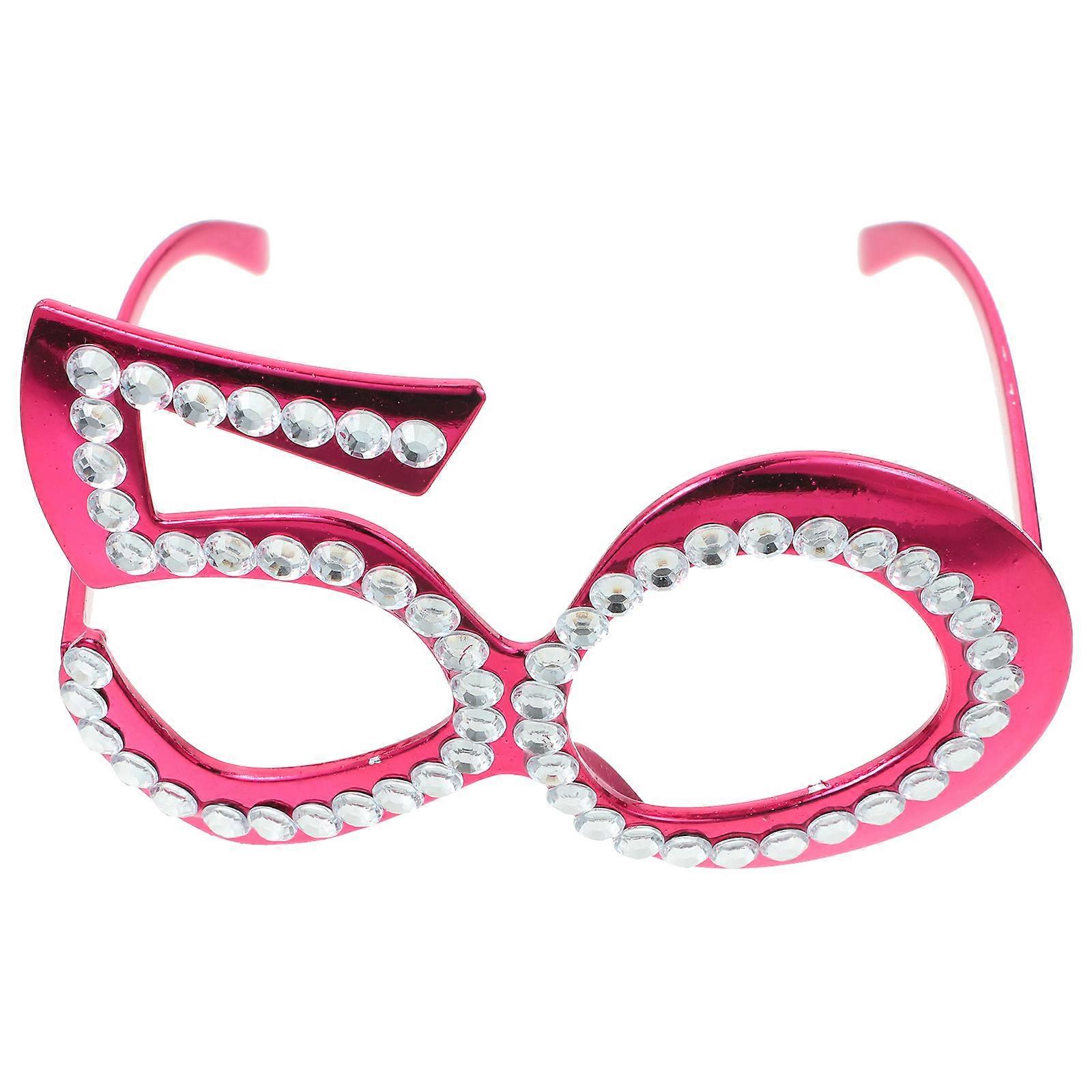 1 Pair of Rhinestone Birthday Eyeglasses 50th Birthday Party Eyewear Photo Booth Prop Party Supplies