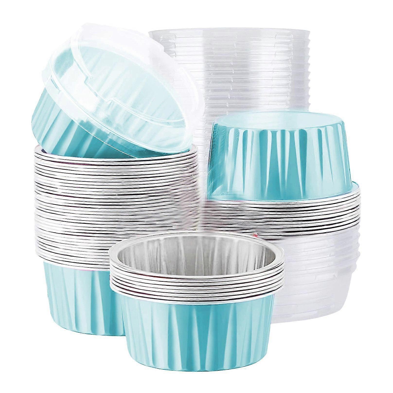 25pcs Aluminum Foil Cupcake Liners Cups With Lids, 5oz Disposable Baking Cake Cups For Bakery Weddin