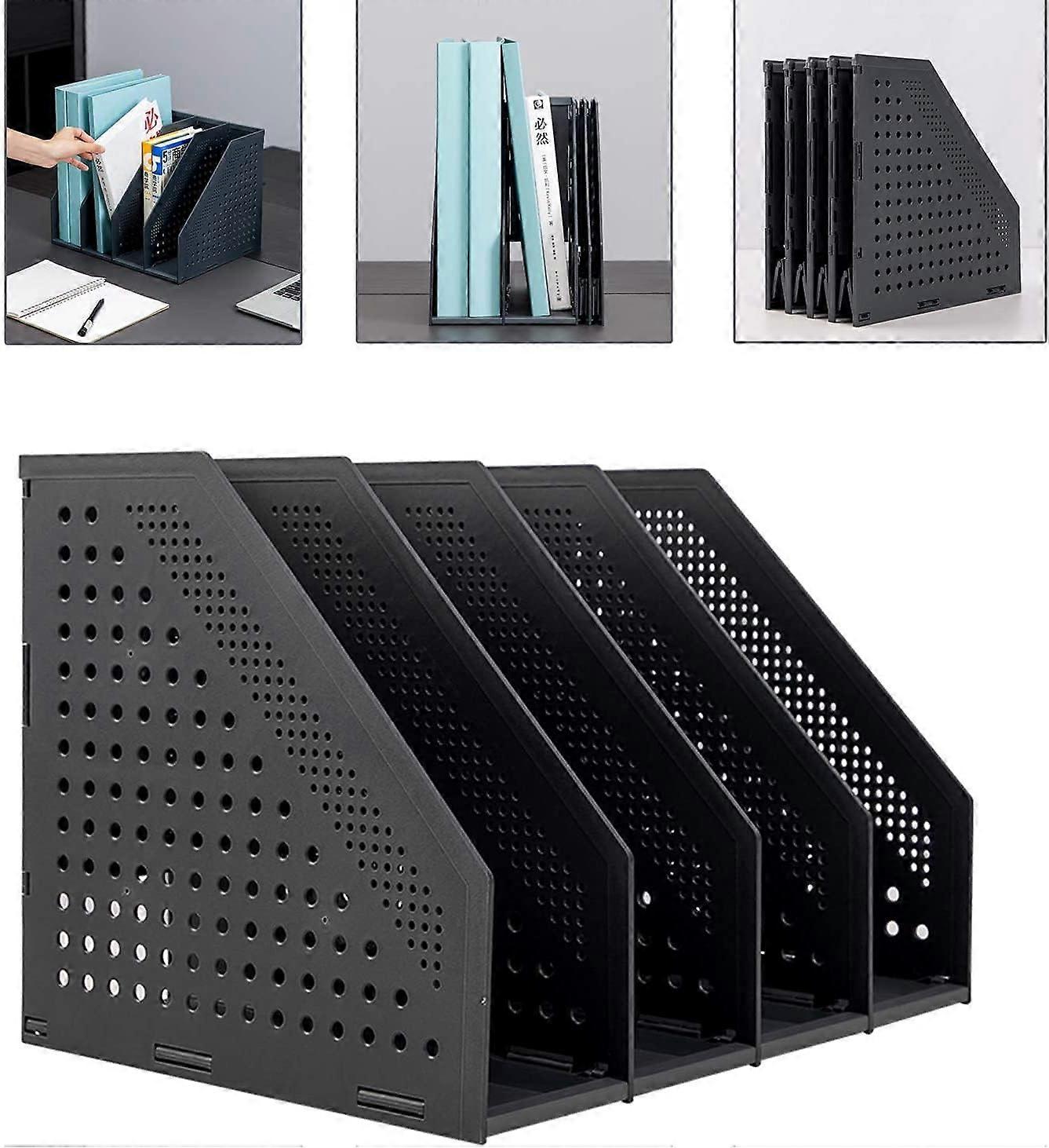 A4 File Holder Folding Bookshelf,Vertical Compartments magazine file holder,Desk Organizer Document Folder for Office Organization and Storage