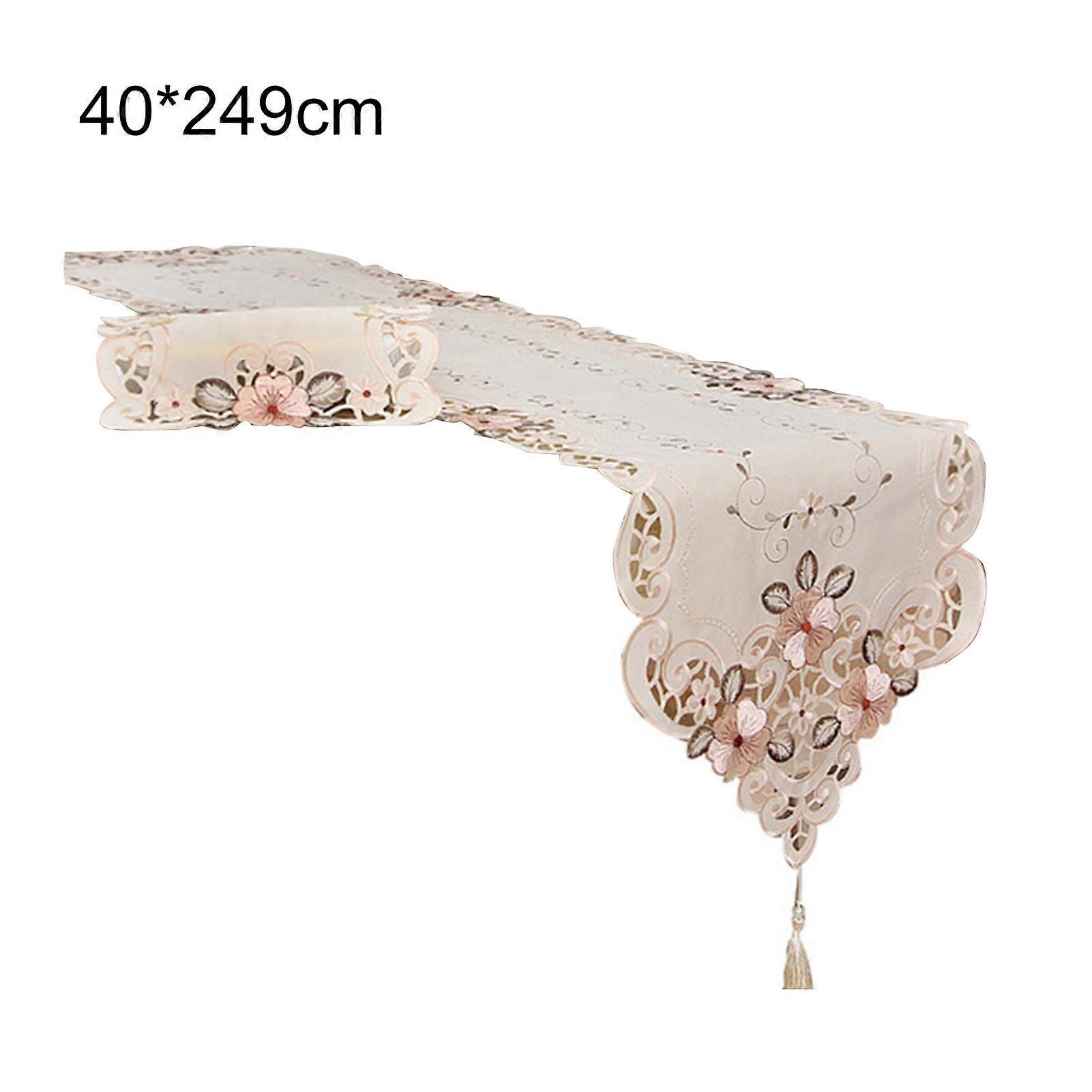 Table Runner Retro Flower Pattern Polypropylene Fibers Non-stain Thickened Table Runner for Home KAESI