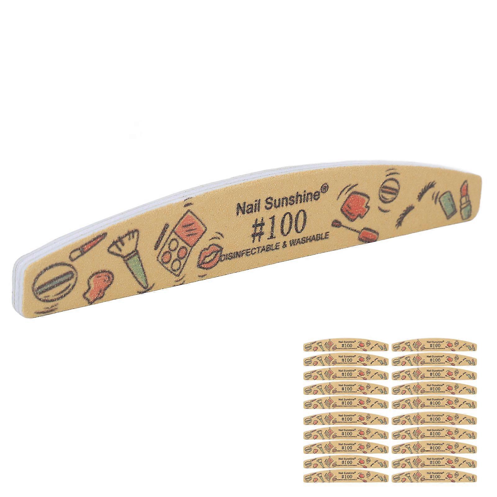 20 Pcs Nail File Double Sides Manicure Nail File Washable Reusable Professional Half Moon Fingernail Files Nail Art Tools 100 Grit