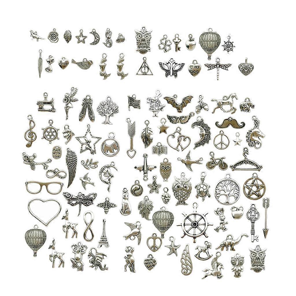 100pcs Craft Supplies Antique Silver Assorted Charms Pendants