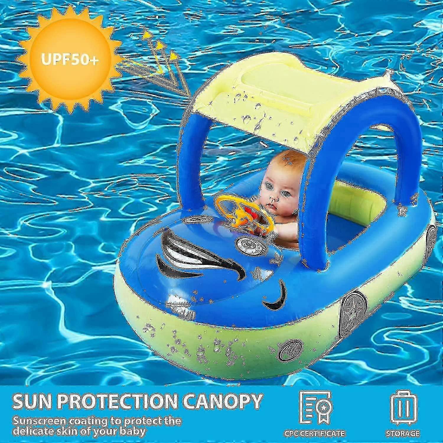 Barnpool Babypool float med Upf 50+ baldakin, bilformad uppblåsbar ...