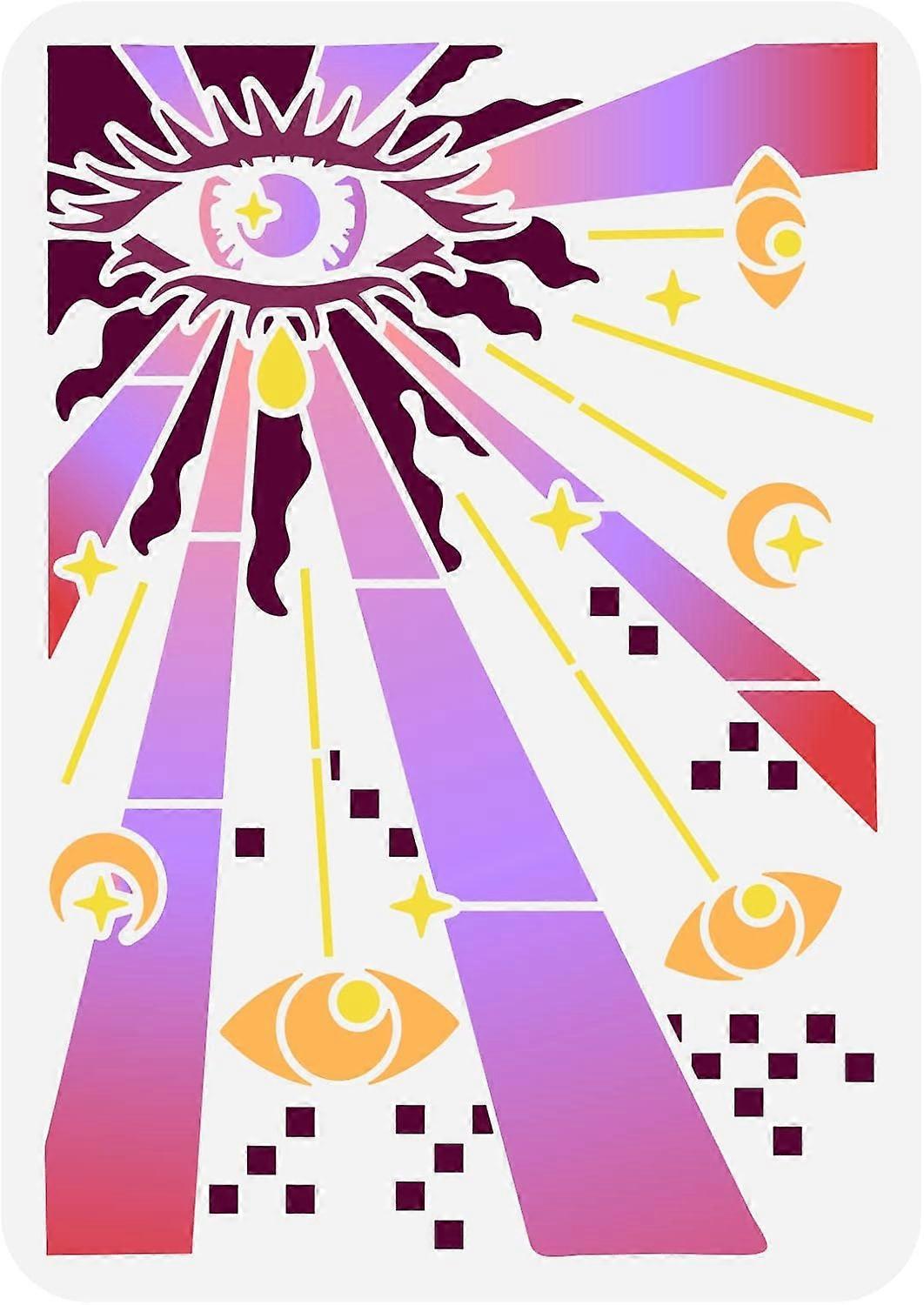 Evil Eye Stencil 11.7x8.3 inch Evil Eye Painting Stencils Plastic Devil's Eye Stars Pattern Template Reusable Create DIY 70'S Meditation Art Stencil f