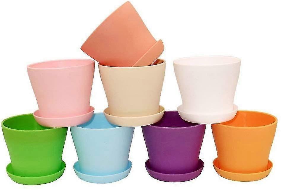 8 قطع 10 سنتيمتر صغيرة بلاستيكية ملونة أواني النباتات أواني الزهور أواني النباتات الداخلية للمكتب المنزلي ، 8 ألوان 8700521901283