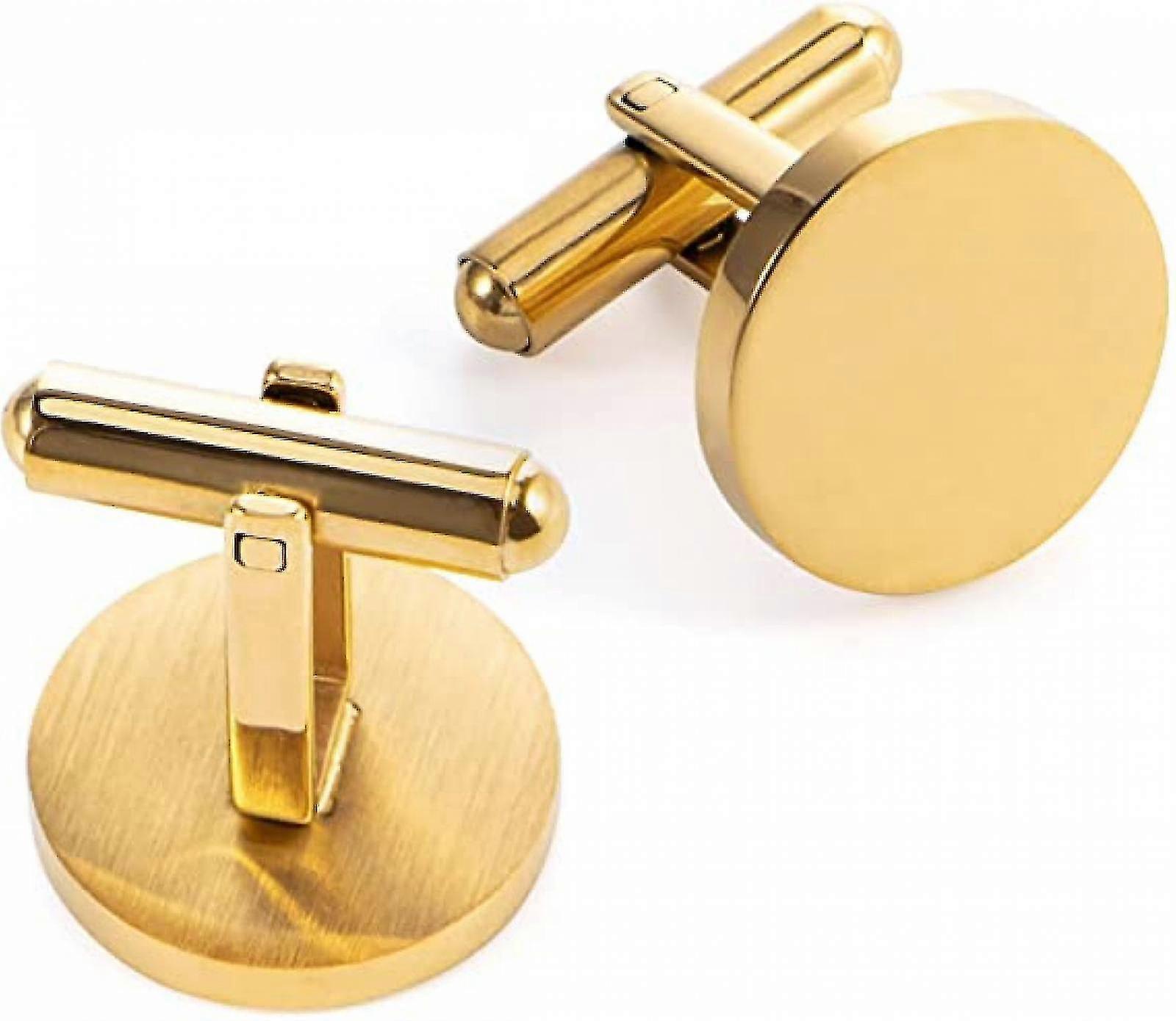 Cufflinks, Blank Cufflink For Men Cuff Links Flat Pad Blank Setting Tray 1 Pair, Golden-round