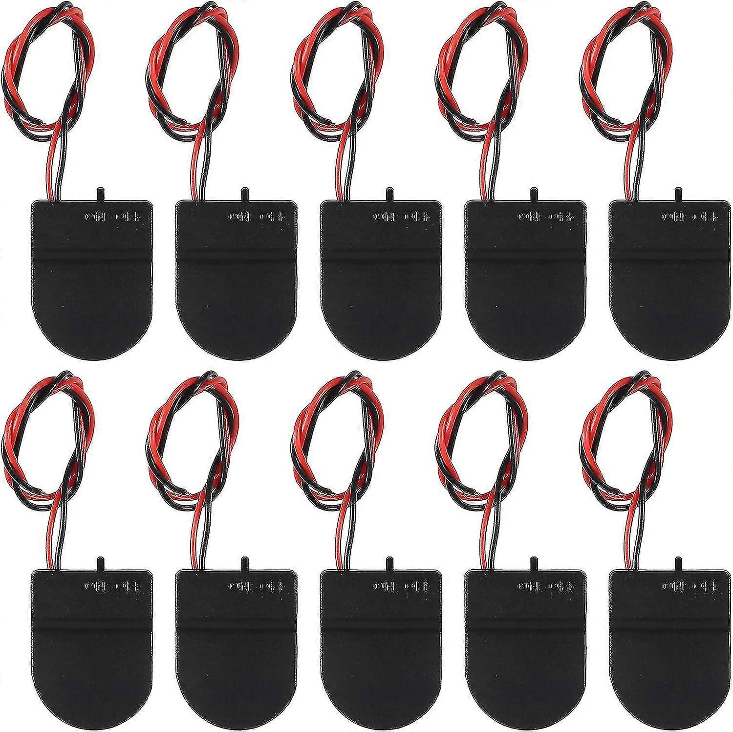 10pcs Cr2032 Battery Holder 1x 3v Coin Cell Battery Socket Holder Case Box With Wire Lead On-off Switch (black)