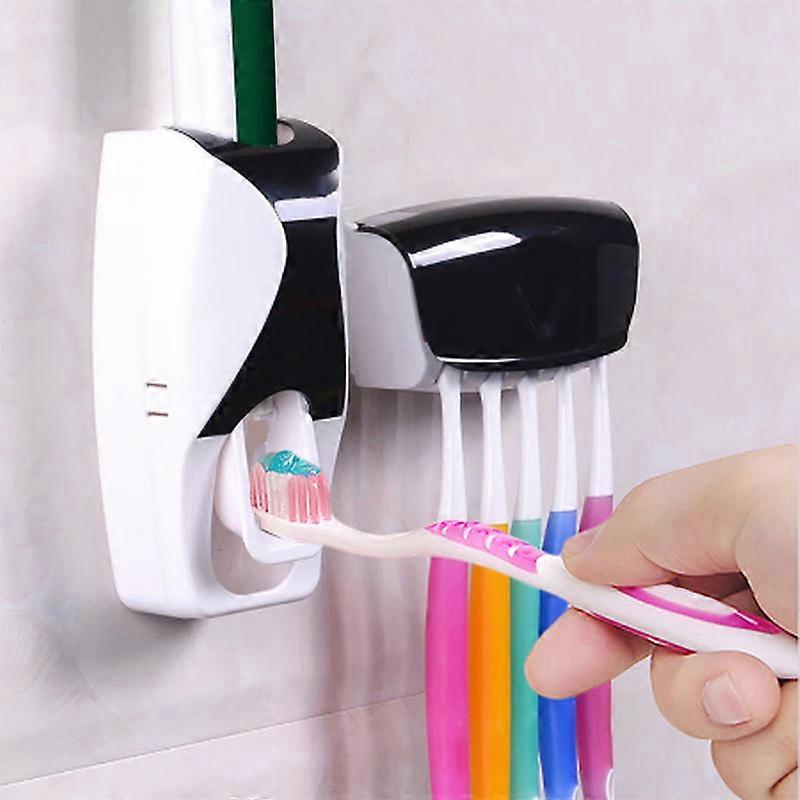 Automatic Toothbrush and Toothpaste Toothpaste DispenserToothbrush Holder Punch Free Automatic Toothpaste Squeezer Toilet Wall Mounted Set