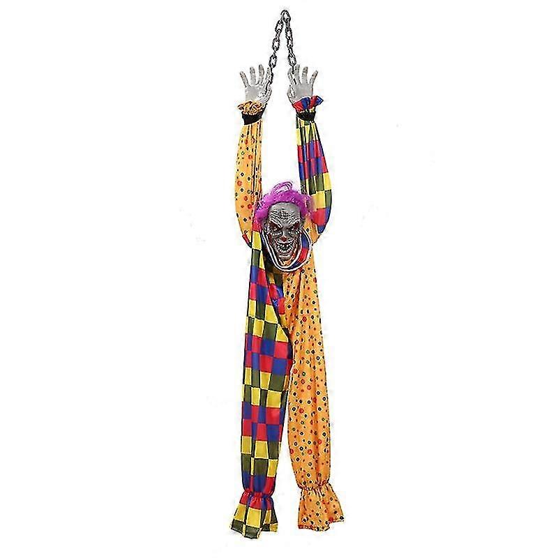 5.6 Ft Halloween Hanging Animated Talking & Shaking Scary Clown with Chain, Touch Activated for Halloween Decor