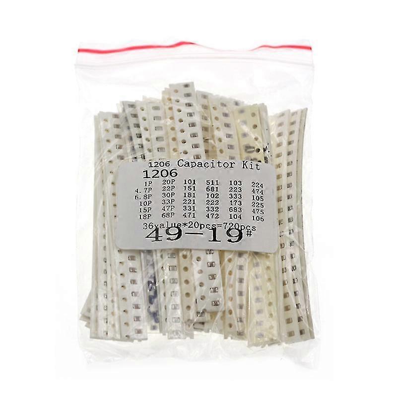 1206 SMD Ceramic Capacitor Assorted Kit,36Valuesx20Pcs=720Pcs 1PF-10UF Samples Kit