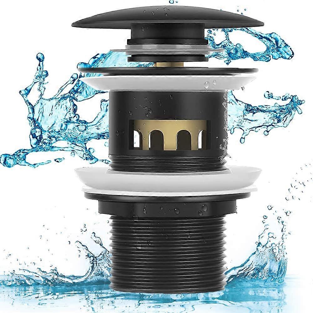 Bathroom Sink Washbasin Copper Pop Up Auto Drain Drainer (Black)