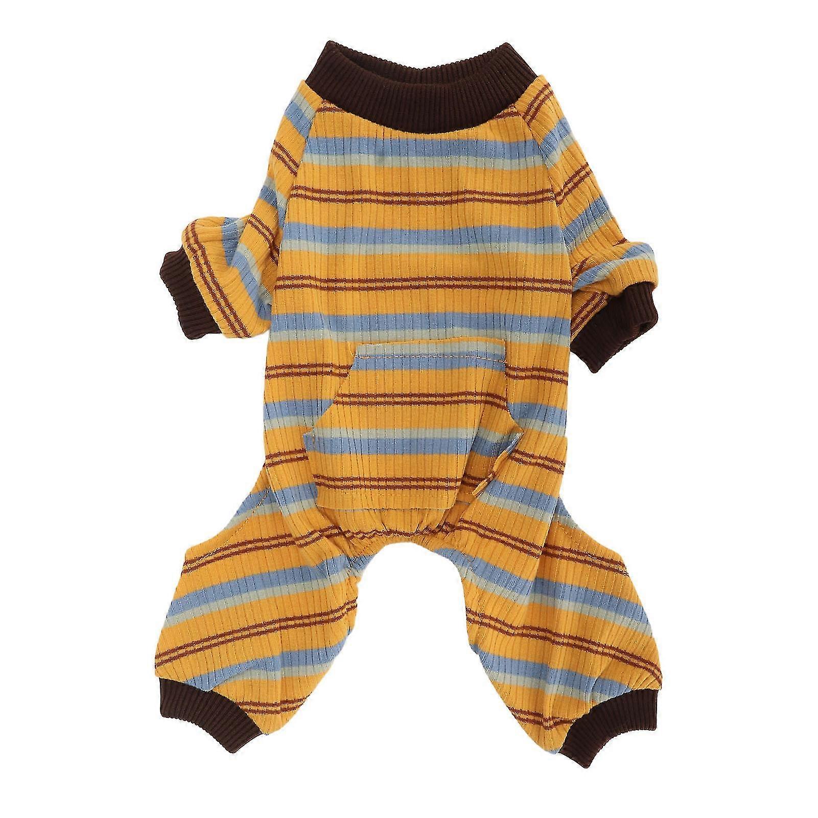Soft Stretchy Striped Dog Pajamas with Pocket - Warm and Comfortable 4-Legged Puppy Jumpsuit for Spring Home - XL Size