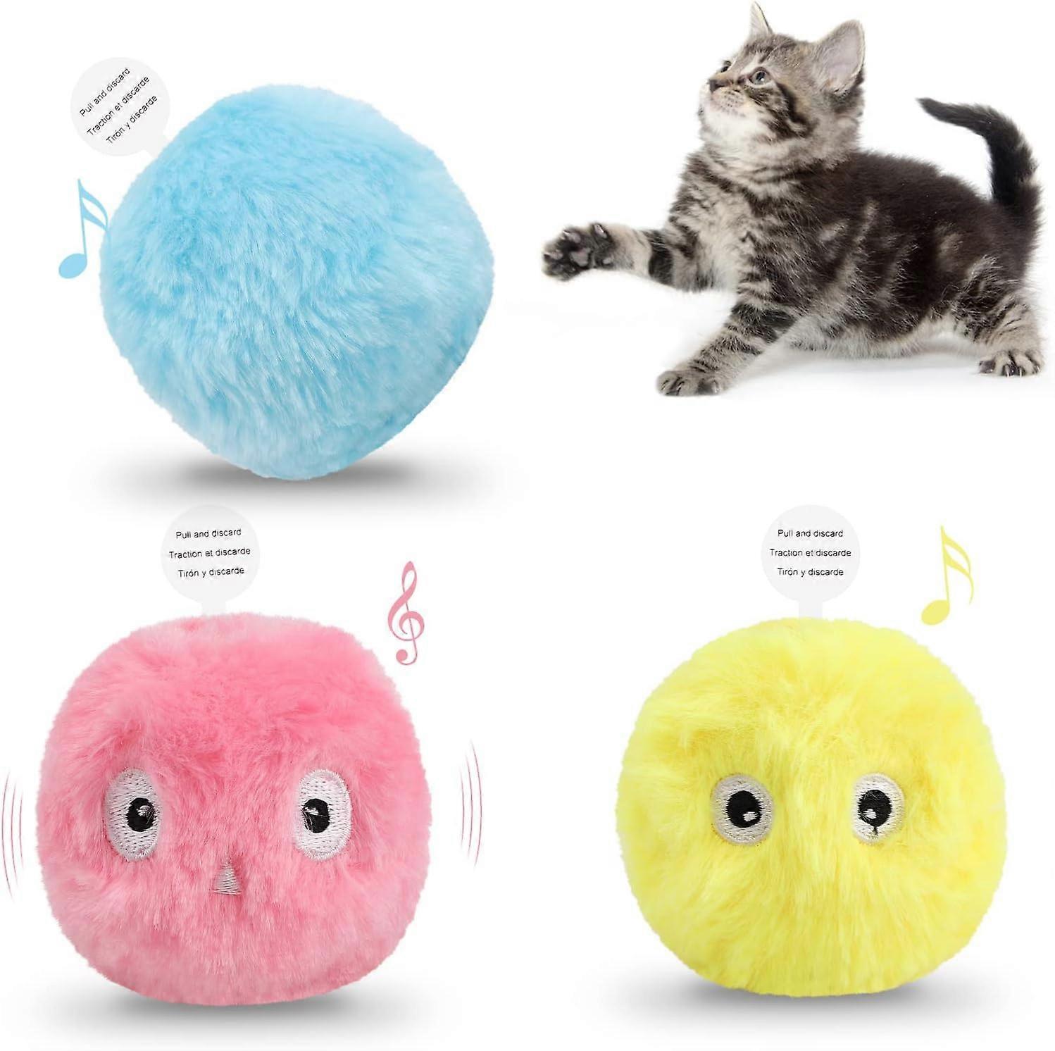 3 Pack Cat Ball Toys, Interactive Plush Cat Toy Balls, Kitten Chirp Balls, Fun Catnip Toys, Live Animal Chirp Sounds
