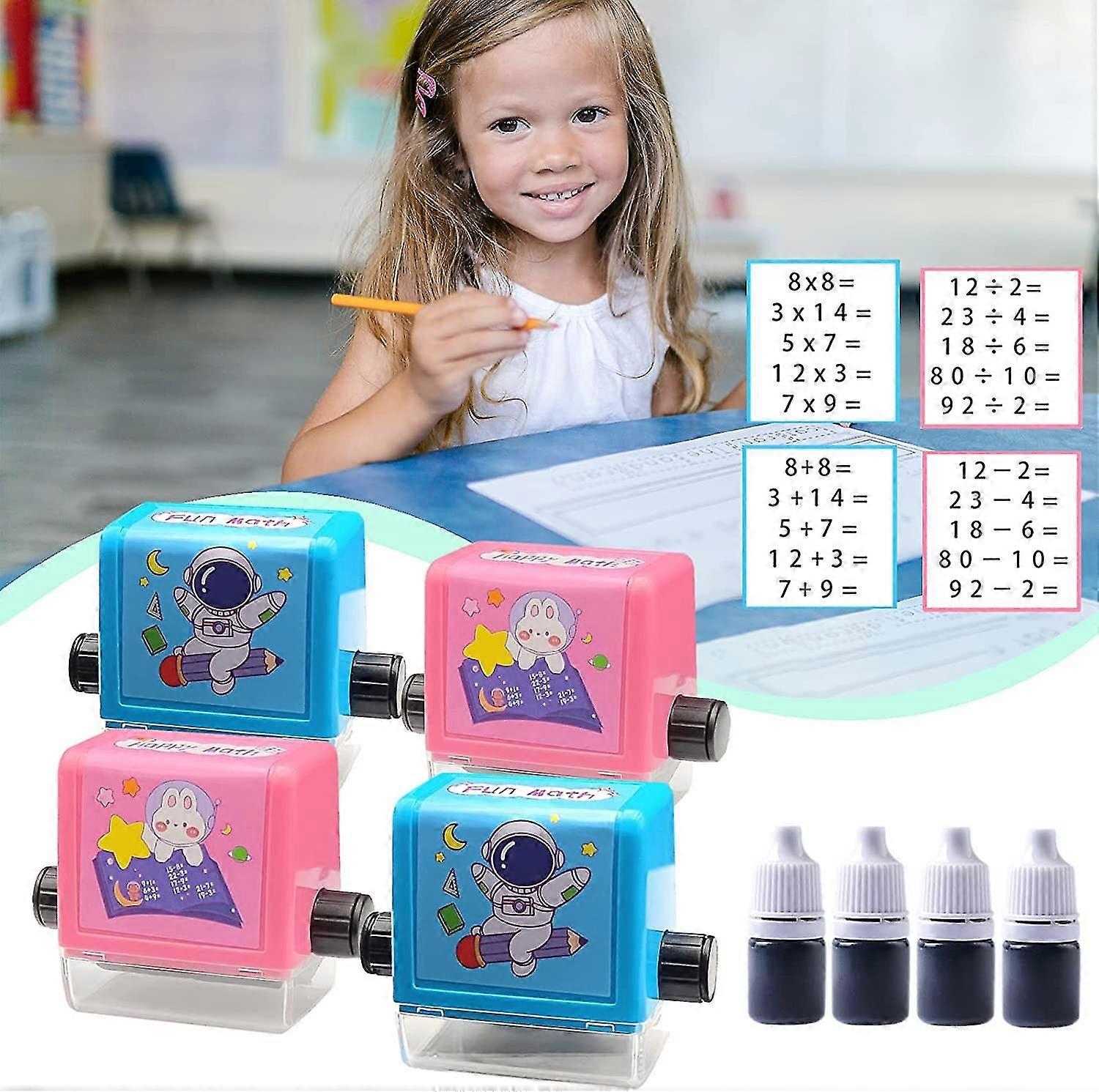 4 st matematikrullstämplar, återanvändbara digitala rullstämplar för addition, subtraktion, multiplikation och division