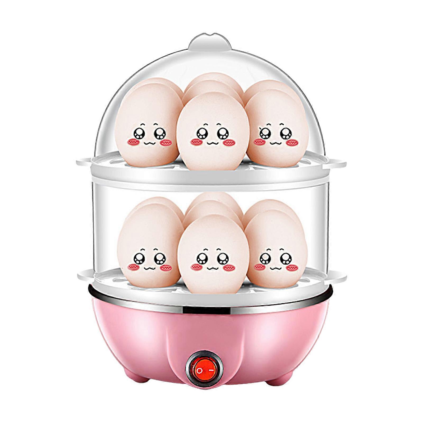 Double Layer Egg Cooker 14 Egg Capacity Hard Boiled Egg Cooker Anti-dry Electric Egg Boiler with 40mL Measuring Cup Steam Vegetables