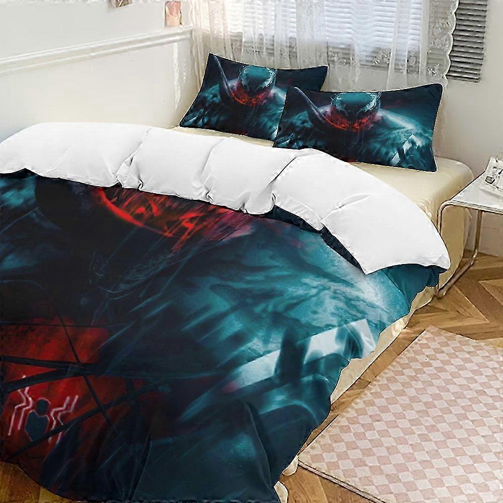 o2222 Lakan Venom Sängkläder Täcke Se, 3-delat sängkläder Set Soft Wa Bäddset för sovrum hela säsongen (1 påslakan och 2 örngott) Lakan