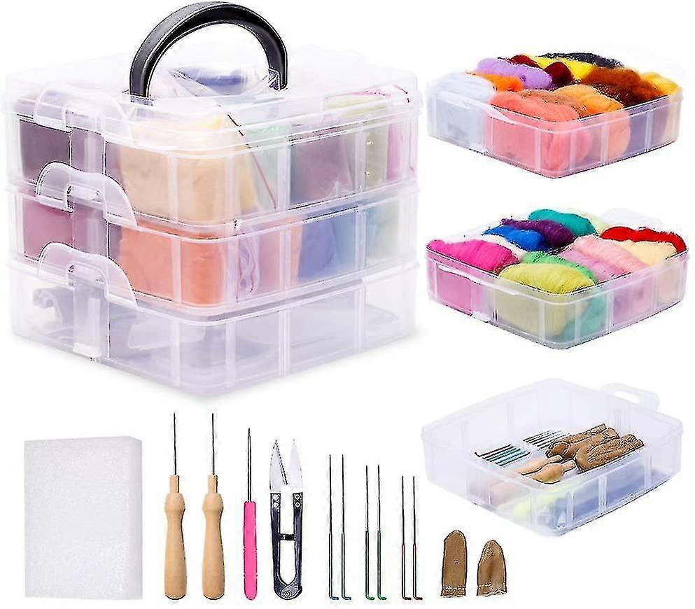 Needle Felting Kit, 24 Colors Wool Roving Felting, Complete Needle Felting