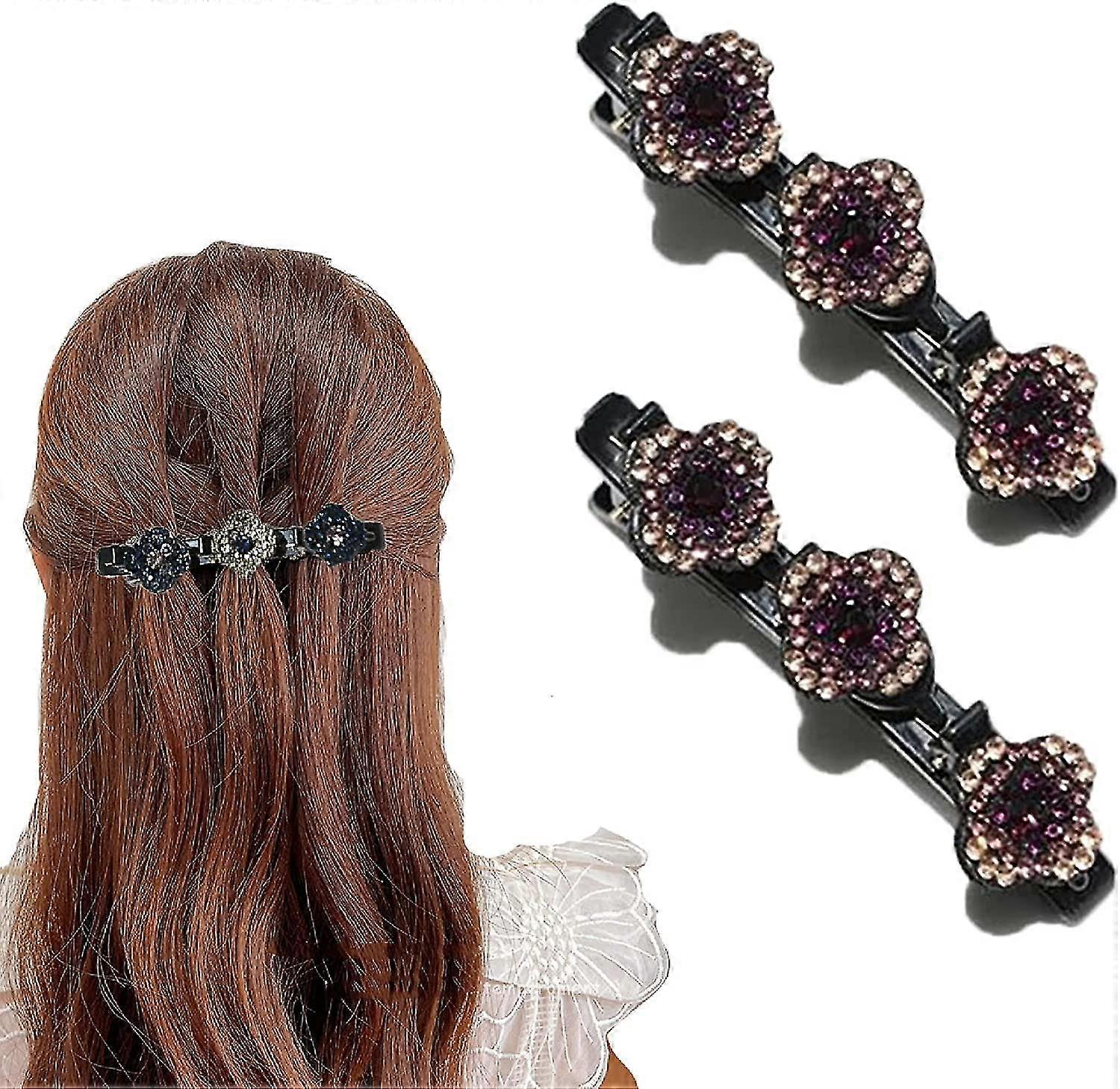Kimaltelevat kristallikivipunotut hiusklipsit, satiinikangashiusnauhat, strassihiusklipsit, punotut hiusklipsit strassilla naisille/tytöille (setti)
