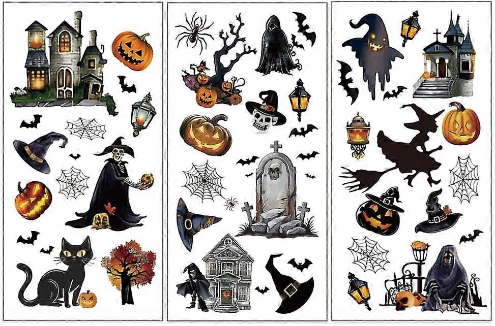 3pcs/Set Halloween Rub on Transfers for Furniture and Crafts 6x12 inch Pumpkin Skeleton Decor Transfer Stickers Witch Ghost Rub on Decals for Wood Fur