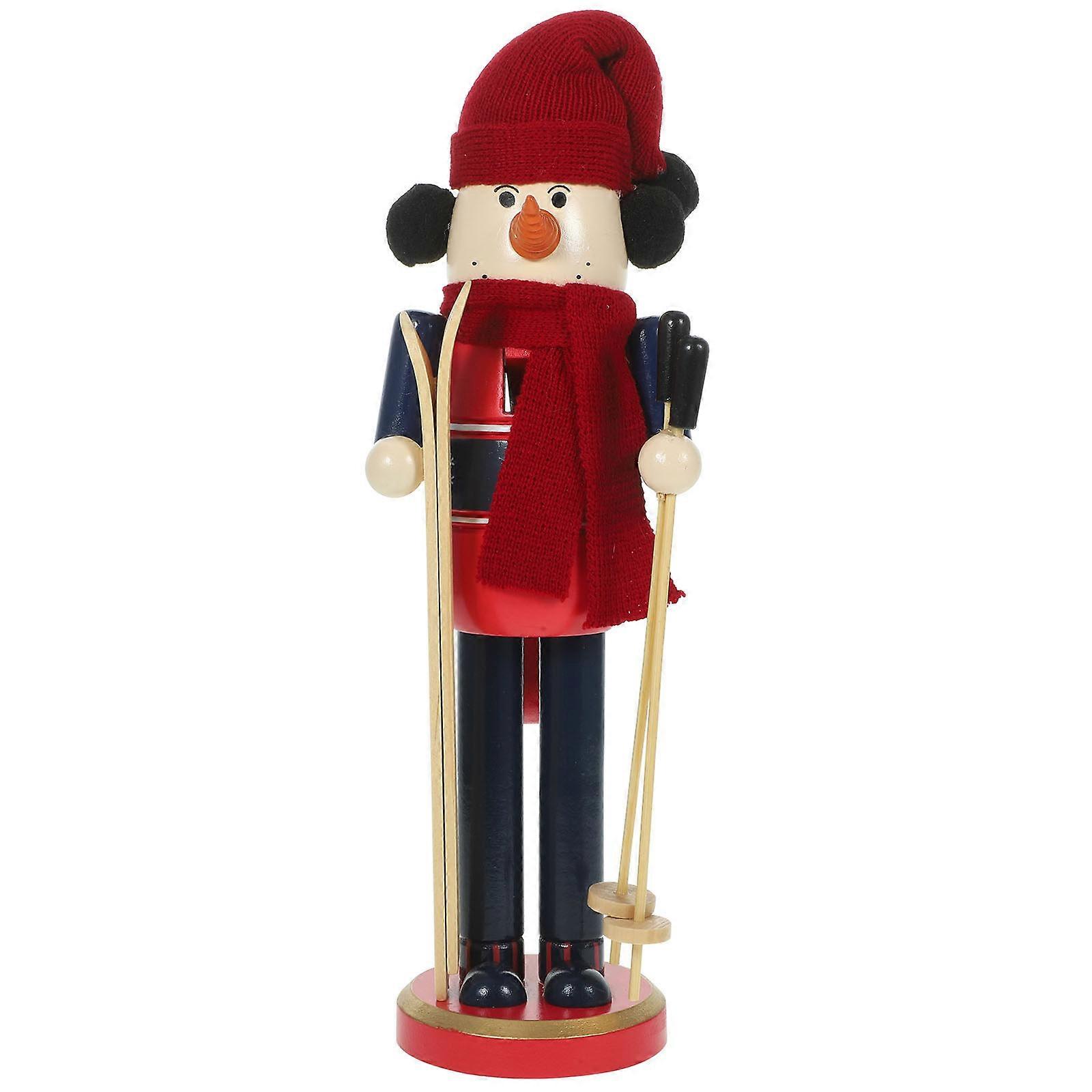 Xmas Skiing Nutcracker Xmas Decor Wood Nutcracker Soldier Christmas Party Desktop Ornament
