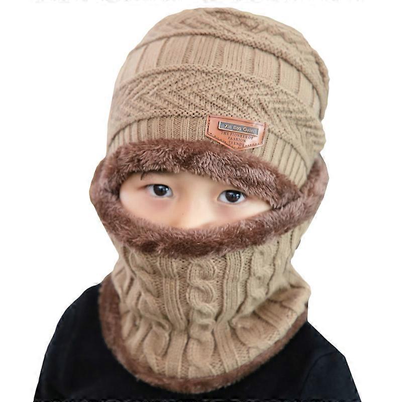 Boys Kids Knitted Beanie Hat Neck Scarf Set Fleece Lined Caps Tube Snood